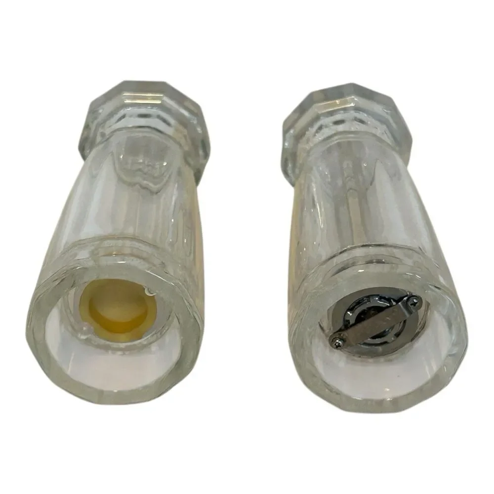 Vintage Mr Dudley Salt And Pepper Mill Set Clear Acrylic Lucite MCM 7”